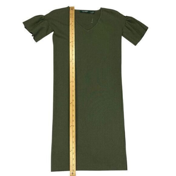 Lauren Ralph Lauren Sweater Dress Women XXS Green V Neck Flutter Sleeve Midi New - Picture 10 of 13